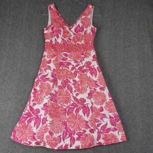 BODEN WOMENS PINK WHITE BRIGHT FLORAL SLEEVELESS 100% COTTON A-LINE DRESS SIZE 4